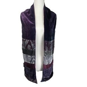 Kevin O'Brien‎ Scarf Handmade USA Burnout Velvet Patchwork Art Purple 66x7